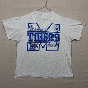 Vintage 90s University of Memphis Tigers T Shirt Mens XL Grey Single Stitch NCAA